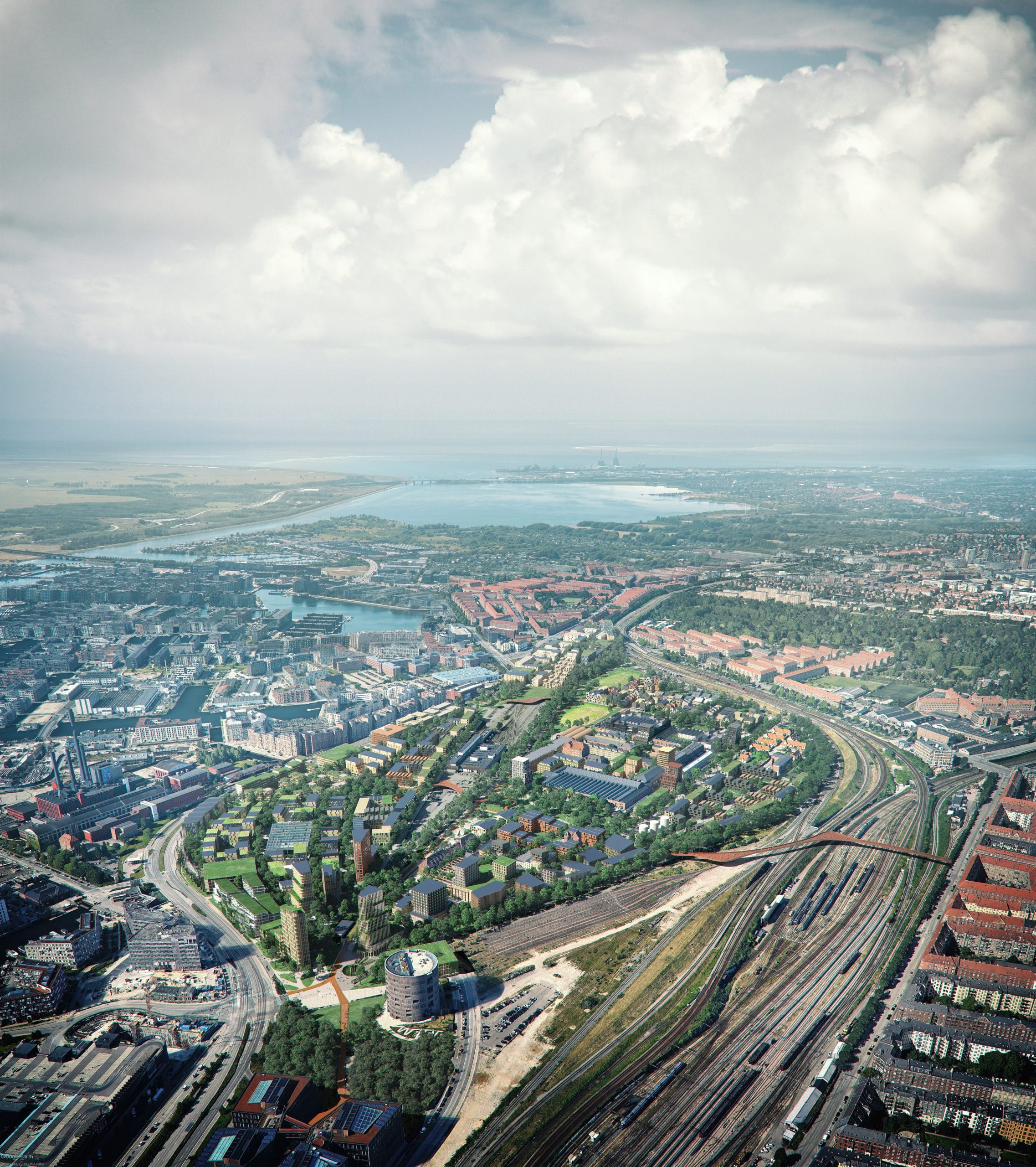 Der neue Bezirk Jernbanebyen soll auf dem Gelände des stillgelegten Güterbahnhofs in Kopenhagen entstehen. (Visualisierung: COBE architects)