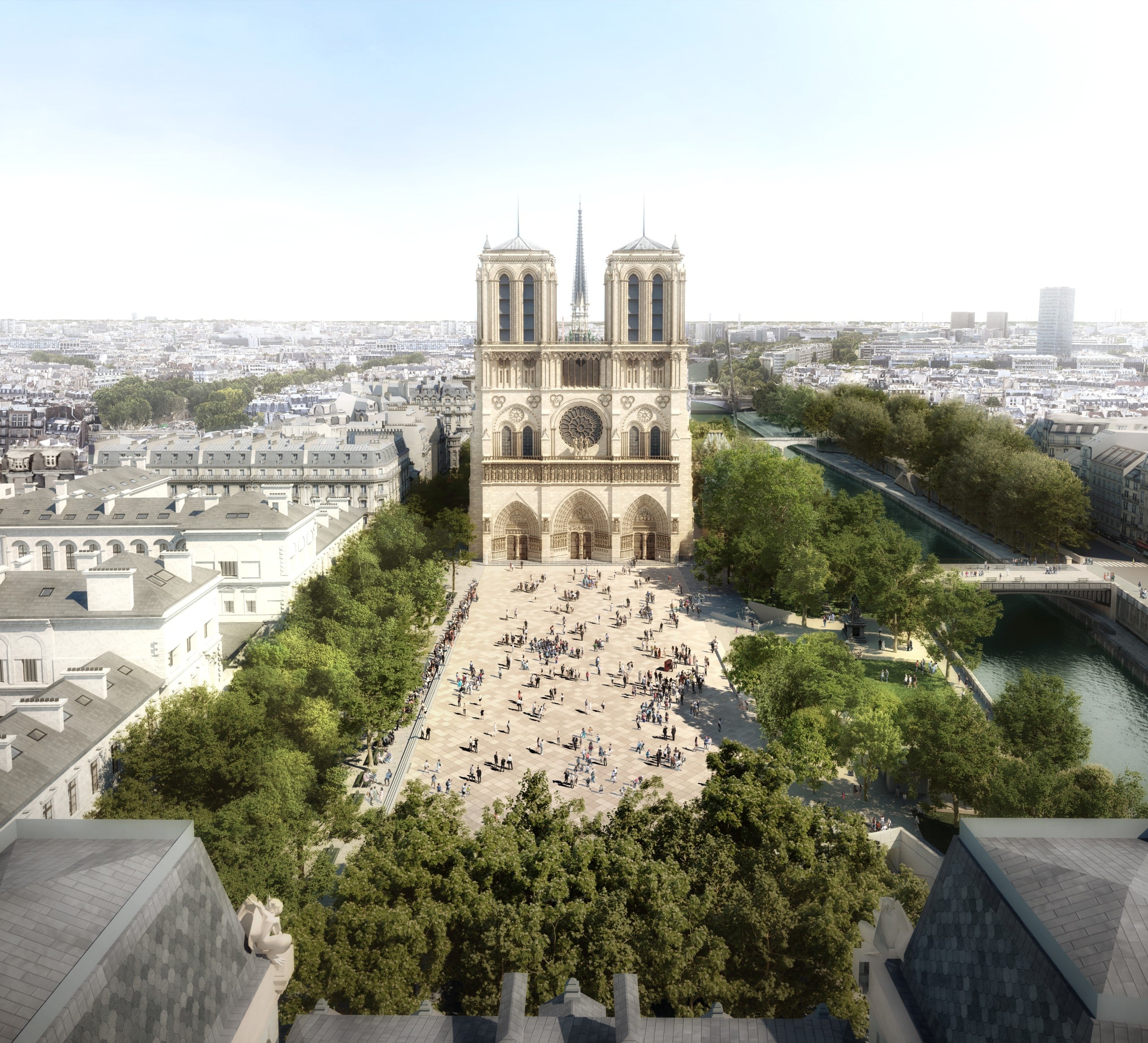 Luftansicht des künftigen Vorplatzes von Notre-Dame.