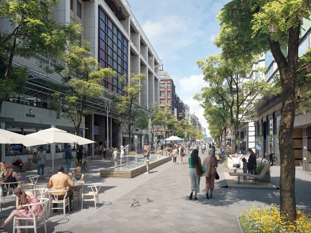 So könnte die autofreie Friedrichstraße künftig aussehen. Bildquelle: SENUMVK