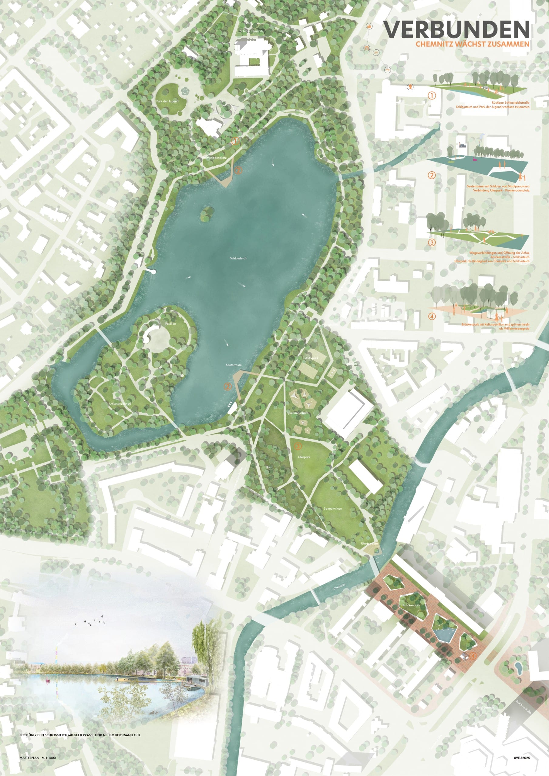 Lageplan mit See und Grünstrukturen
