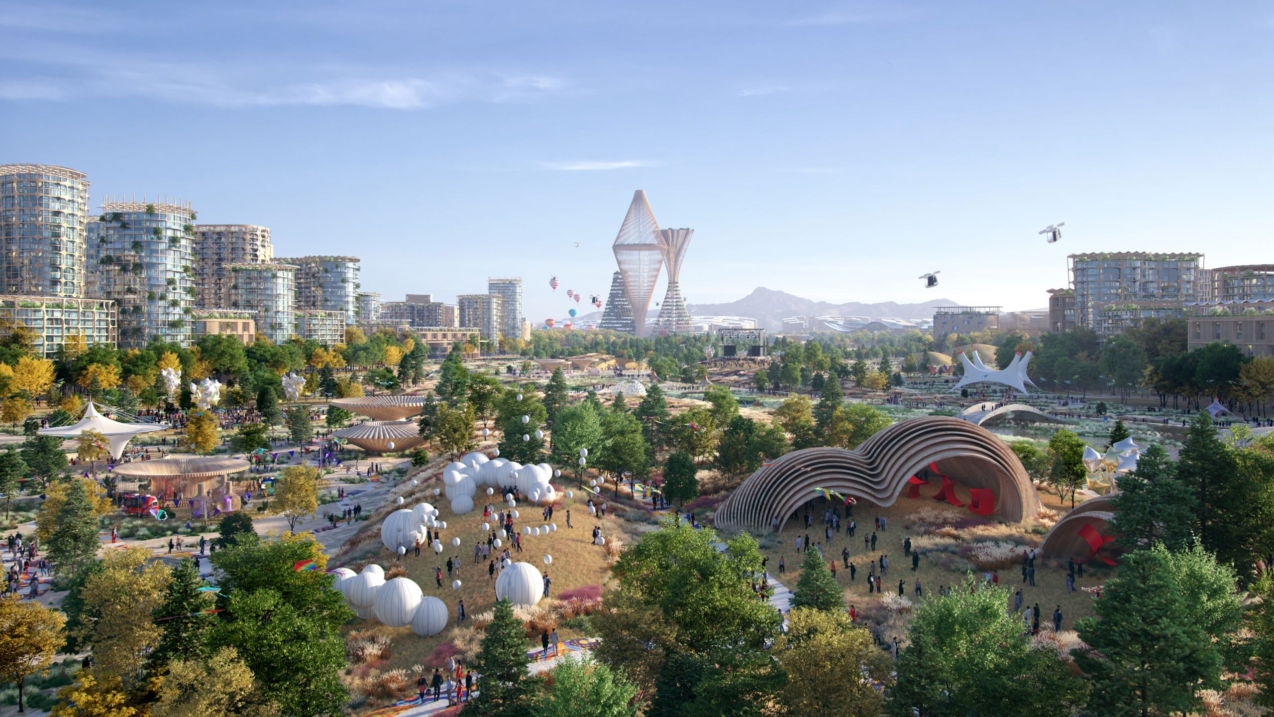 Visualisierung von Telosa City. Schon 2030 sollen die ersten 50.000 Bewohner*innen einziehen. Bildquelle: Telosa