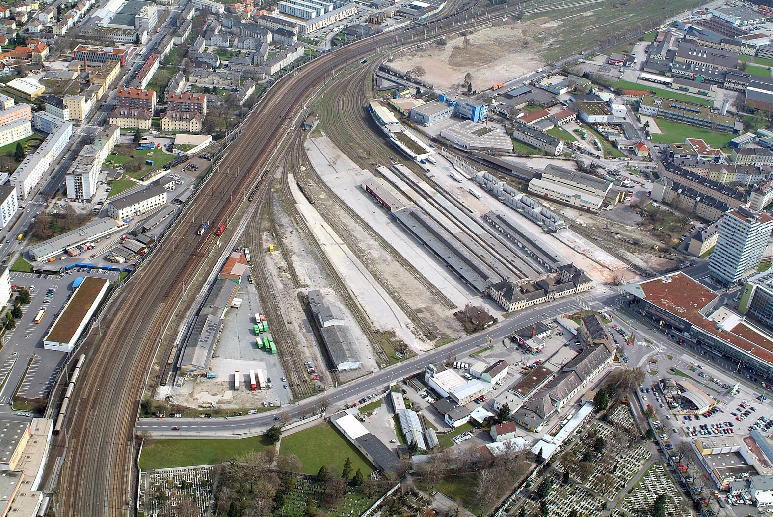 Luftbild von Bahngleisen